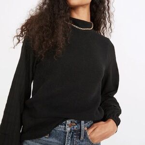 Madewell Weavemix Mockneck Bubble-Sleeve Top Black Sweater Blouse NWT Size XXS